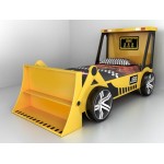 Pat in forma de Masina Tractor Bob The Builder cu lama pentru copii cu biblioteca si roti 3D - Premium High Gloss Quality Pat in forma de Masina Tractor Bob The Builder cu lama pentru copii cu biblioteca si roti 3D - Premium High Gloss Quality